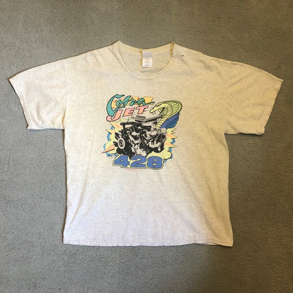 Vintage Cobra Jet 428 Ford Muscle Car Graphic T-Shirt XL Gray Gildan Heavyweight
